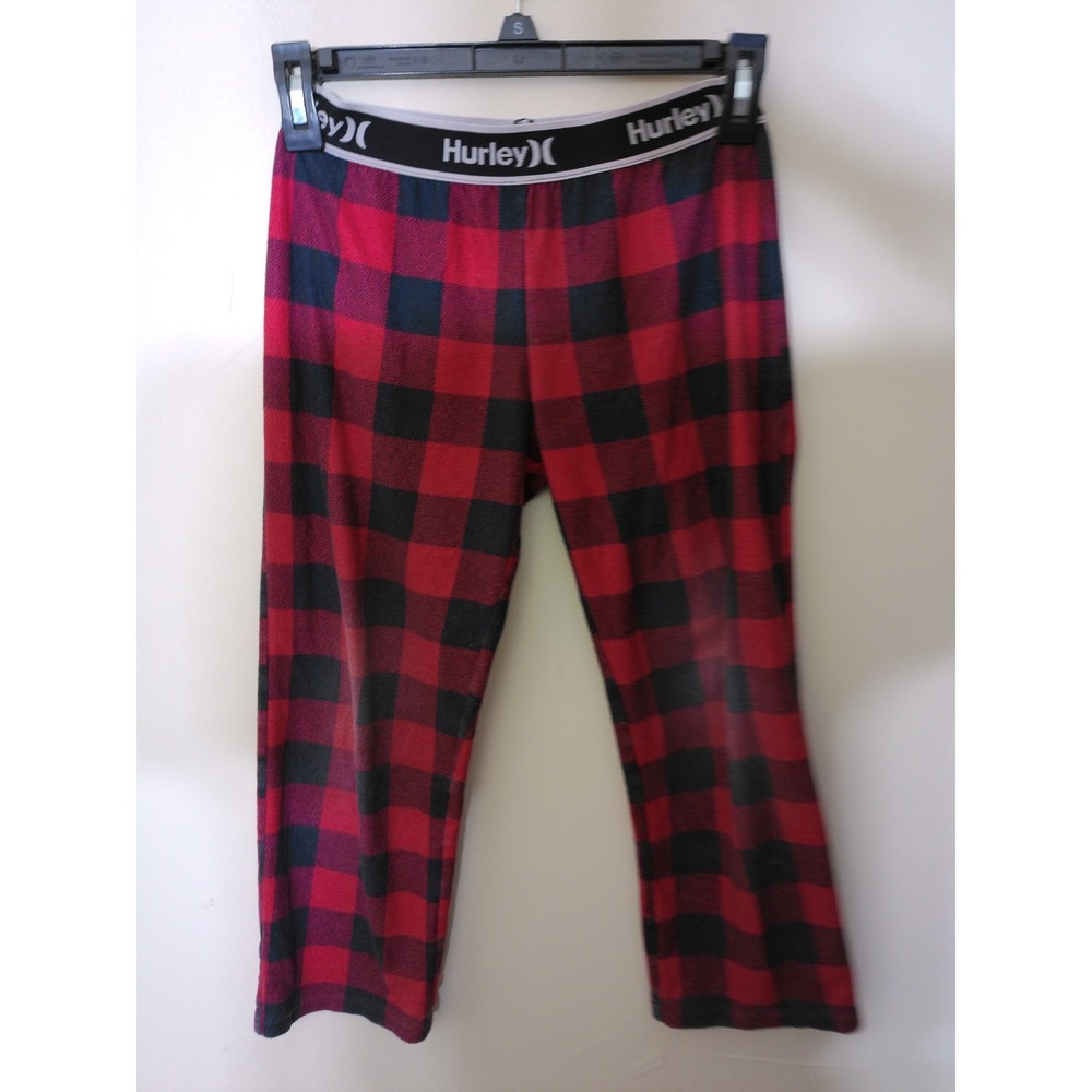 Hurley Pajama Pants Youth 8 Red Black Buffalo Plaid Logo Waistband Cozy Lounge